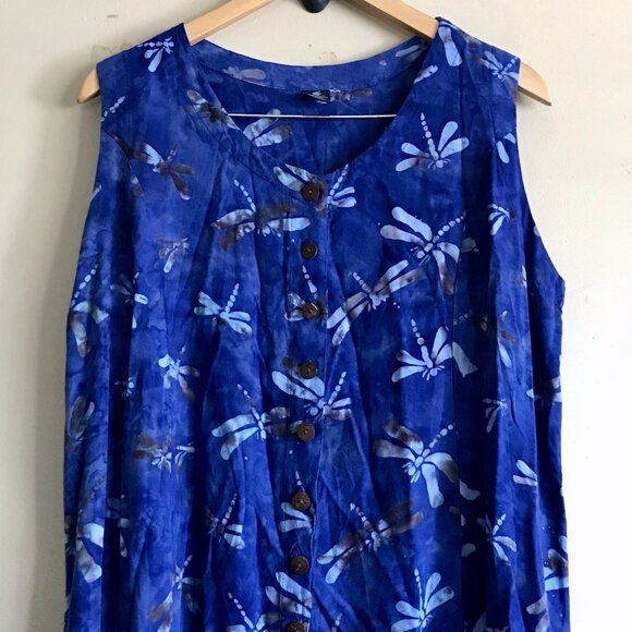 HIBISCUS COLLECTION HAWAII Dress Dragonfly Print Sleeveless Blue Size XL - Picture 3 of 8
